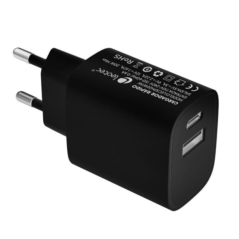 Cargador de Pared Leotec LECSPH20W2K/ 1xUSB Tipo-C/ 1xUSB/ 20W - изображение 2