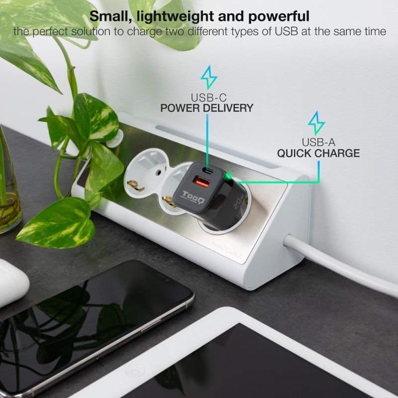 Cargador de Pared TooQ TQWC-QCPD20/ 1xUSB Tipo-C/ 1xUSB/ 20W - изображение 4