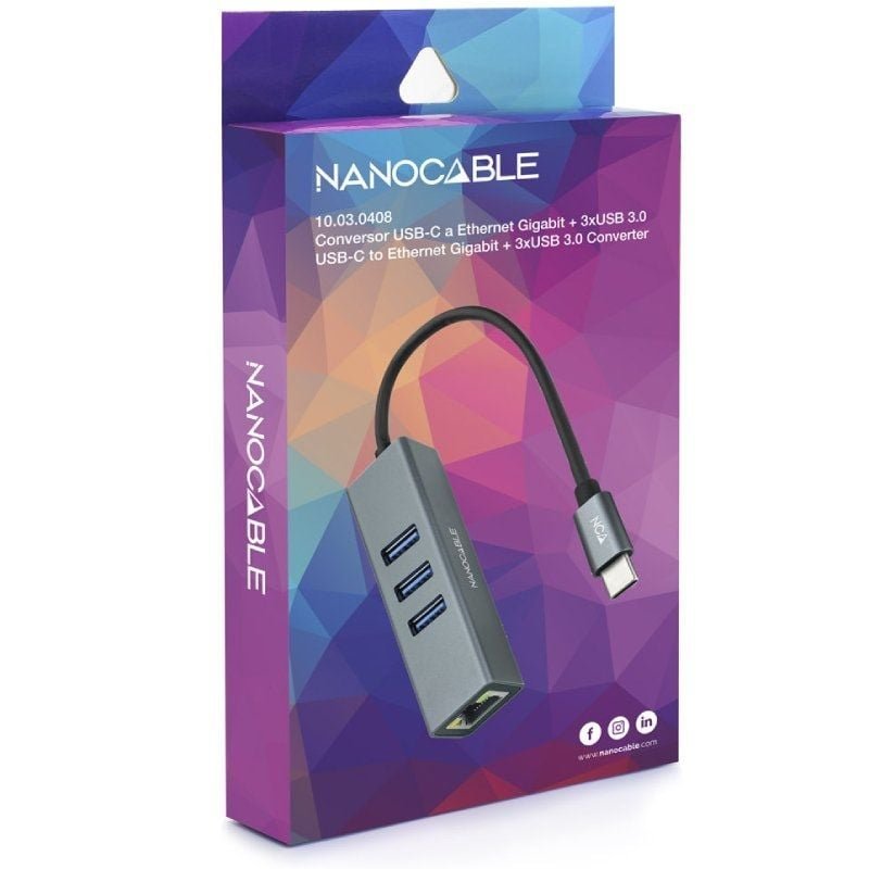 Hub USB Tipo-C Nanocable 10.03.0408/ 3xUSB/ 1xRJ45/ Gris - изображение 3
