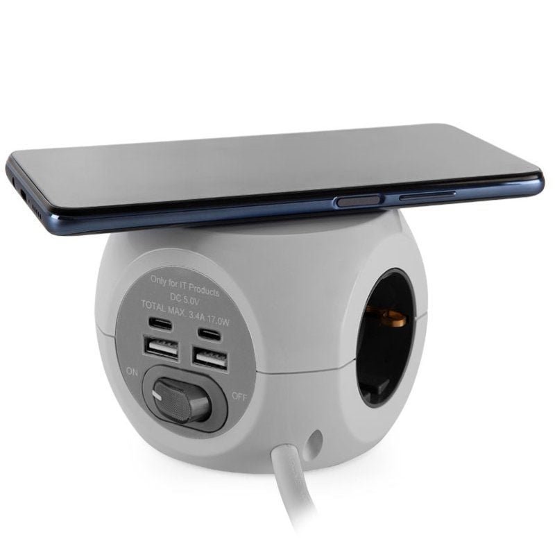 Regleta Orbegozo EN 4500 con Carga inalámbrica/ 3 Tomas de corriente/ 2 USB - 2 USB Tipo C/ Cable 1.5m/ Blanca y Gris - изображение 2
