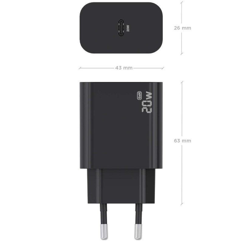 Cargador de Pared GaN Aisens A110-0939/ 1xUSB Tipo-C/ 20W/ Negro - изображение 3