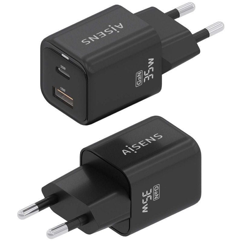 Cargador de Pared GaN Aisens ASCH-35W2P025-BK/ 1xUSB Tipo-C/ 1xUSB/ 35W - изображение 2