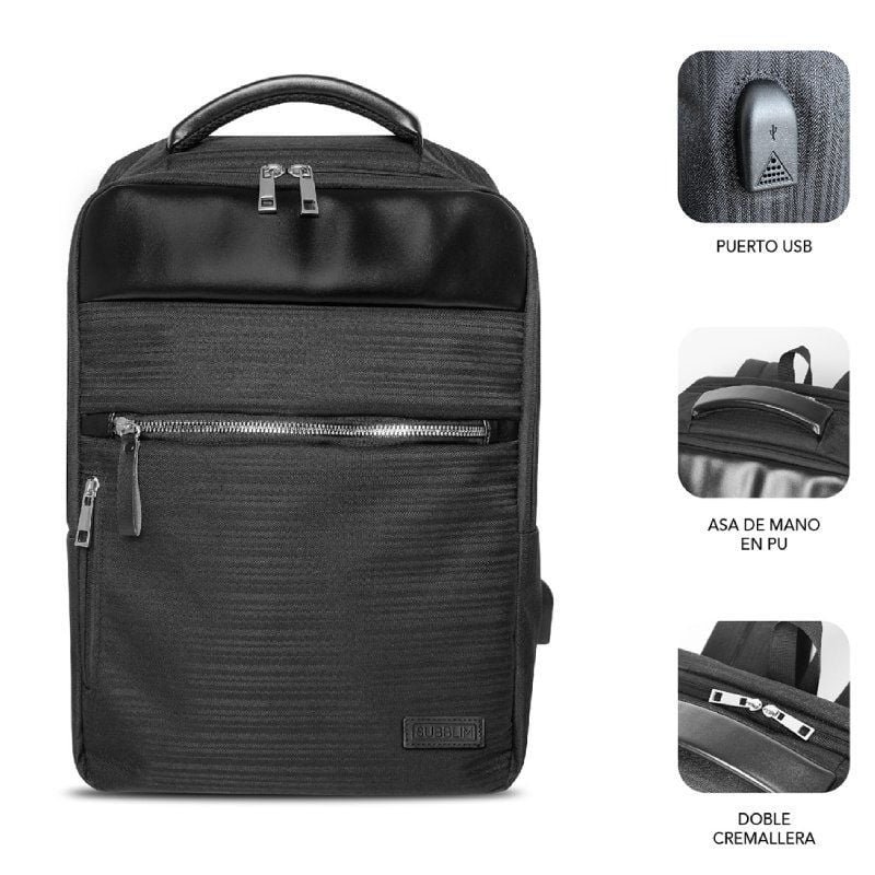 Mochila Subblim Business V2 AP Backpack para Portátiles hasta 15.6"/ Puerto USB/ Negra - изображение 2