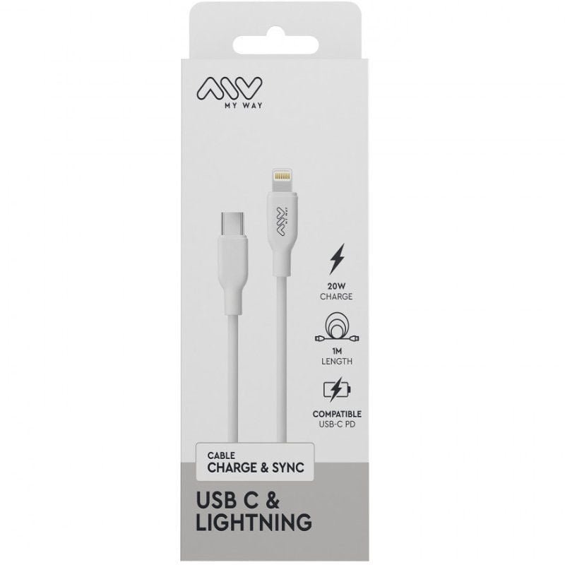 Cable USB 2.0 Tipo-C Lightning Myway MWUSC0023/ USB Tipo-C Macho - Lightning Macho/ 1m/ Blanco - изображение 3