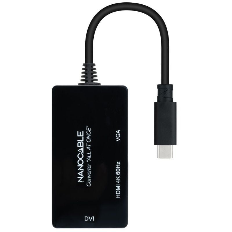 Conversor Nanocable 10.16.4301-ALL/ USB Tipo-C Macho - HDMI Hembra - DVI-I Hembra - VGA Hembra/ 20cm/ Negro - изображение 2