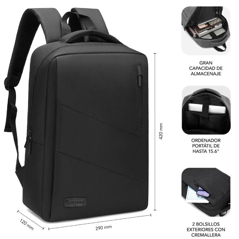 Mochila Subblim City Backpack para Portátiles hasta 15.6"/ Puerto USB/ Negra - изображение 3