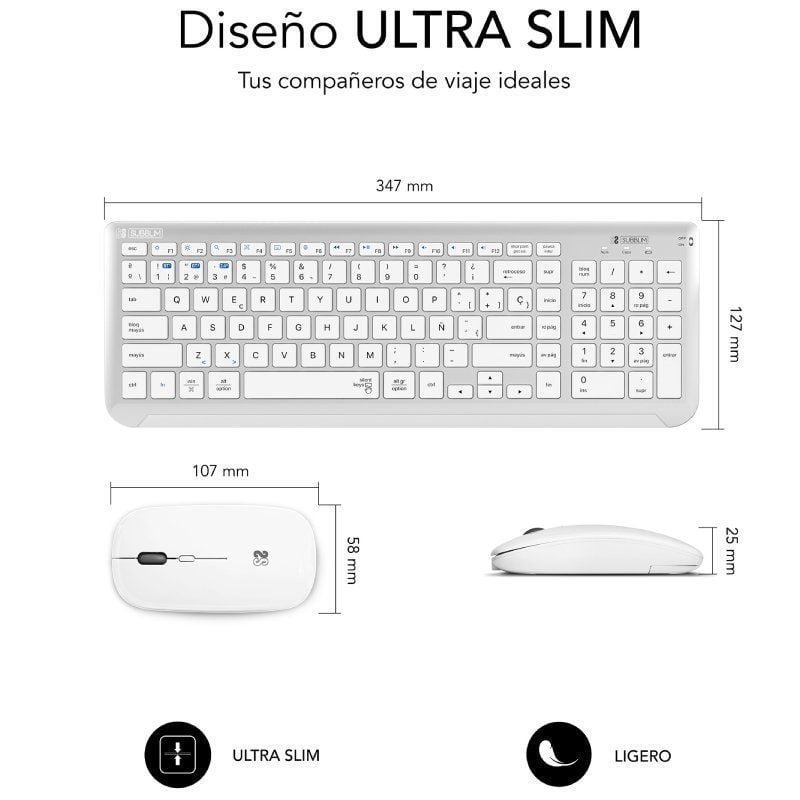Teclado y Ratón Inalámbrico Subblim Combo Dual Prestige Extendido/ Blanco y Plata - изображение 2