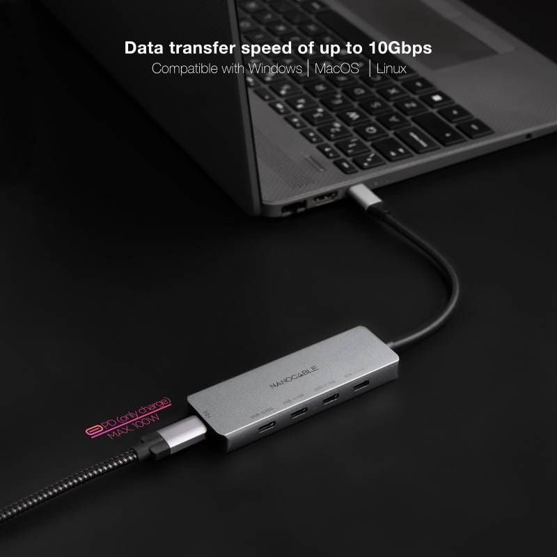 Hub USB Tipo-C Nanocable 10.16.4505/ 4xUSB Tipo-C/ 1xUSB Tipo-C DP/ Gris - изображение 4