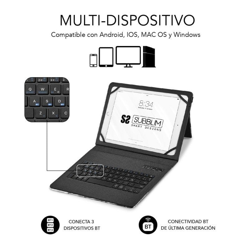 Funda con Teclado Subblim Keytab Pro Bluetooth para Tablets de 9"-11"/ Marmol Azul - изображение 4