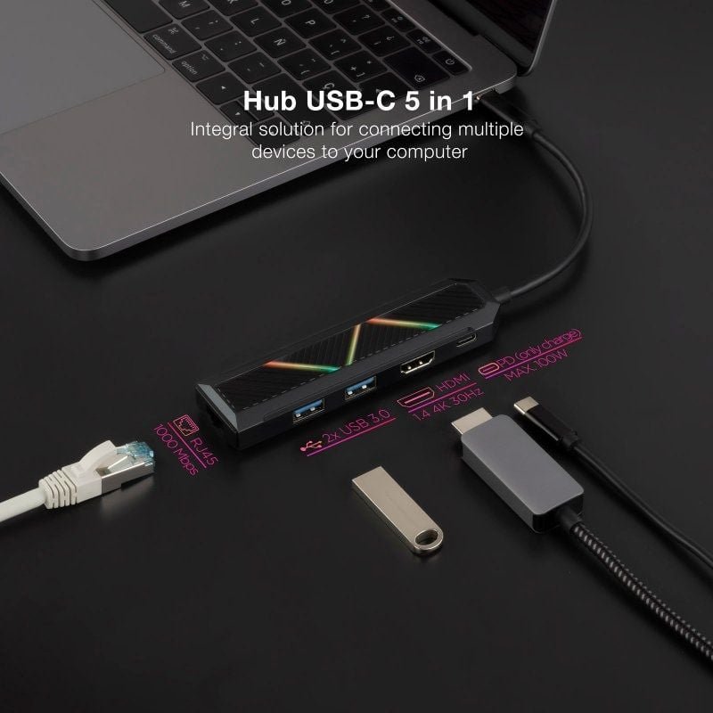 Docking USB Tipo-C Nanocable 10.16.0501/ 2xUSB/ 1xUSB Tipo-C PD/ 1xHDMI/ 1xRJ45/ Negro - изображение 3