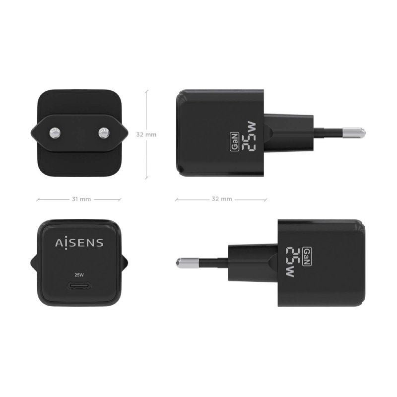 Cargador de Pared GaN Aisens ASCH-25W1P013-BK/ 1xUSB Tipo-C/ 25W - изображение 4