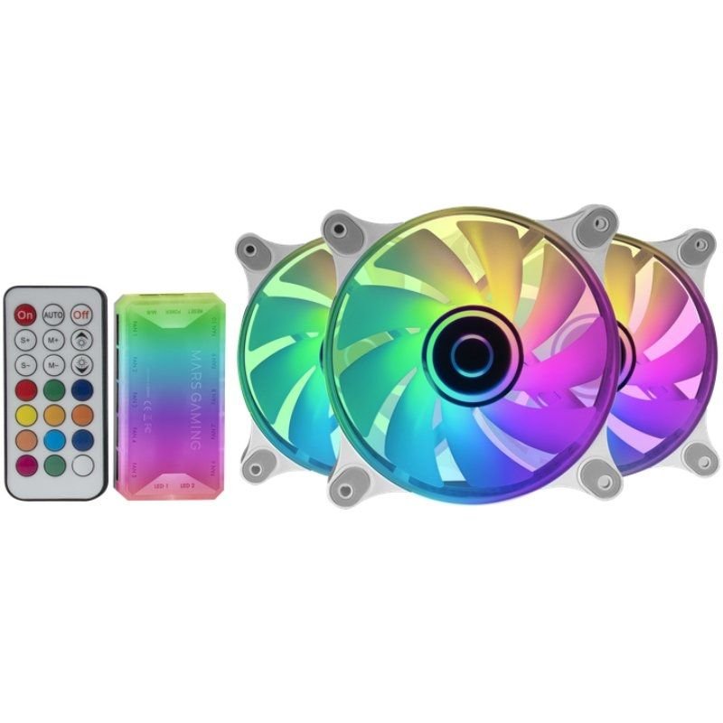 Pack 3 Ventiladores Mars Gaming MF-3DKITW/ 12cm + HUB + Mando a Distancia/ ARGB/ Blanco - изображение 2