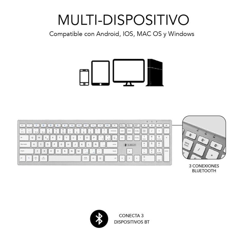 Teclado Inalámbrico por Bluetooth Subblim 2PUE200 Pure Extended/ Plata - изображение 2