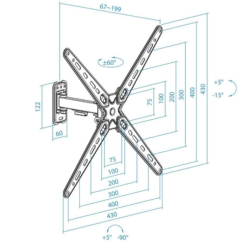Soporte de Pared Extensible/ Giratorio/ Inclinable TooQ LP1355TN-B para TV de 13-55"/ hasta 25kg - изображение 5