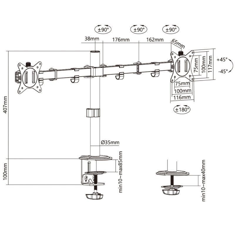 Soporte de Mesa para 2 Monitores o TV Aisens DT32TSR-149/ Giratorio/ Inclinable/ hasta 9kg - изображение 4