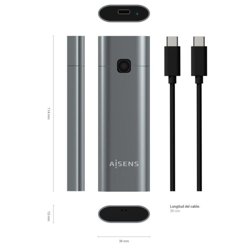 Caja Externa para Disco SSD M.2 NVMe Aisens ASM2-021GR/ USB 3.1 Gen2/ Sin Tornillos - изображение 3