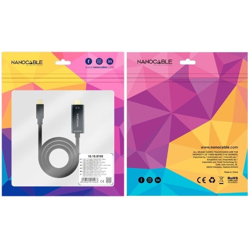 Cable Conversor Nanocable 10.15.5105/ USB Tipo-C Macho - HDMI Macho/ 5m/ Negro - изображение 4