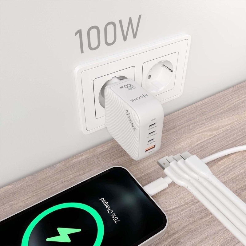 Cargador de Pared GaN Aisens ASCH-100W4P028-W/ 3xUSB Tipo-C/ 1x USB/ 100W - изображение 5