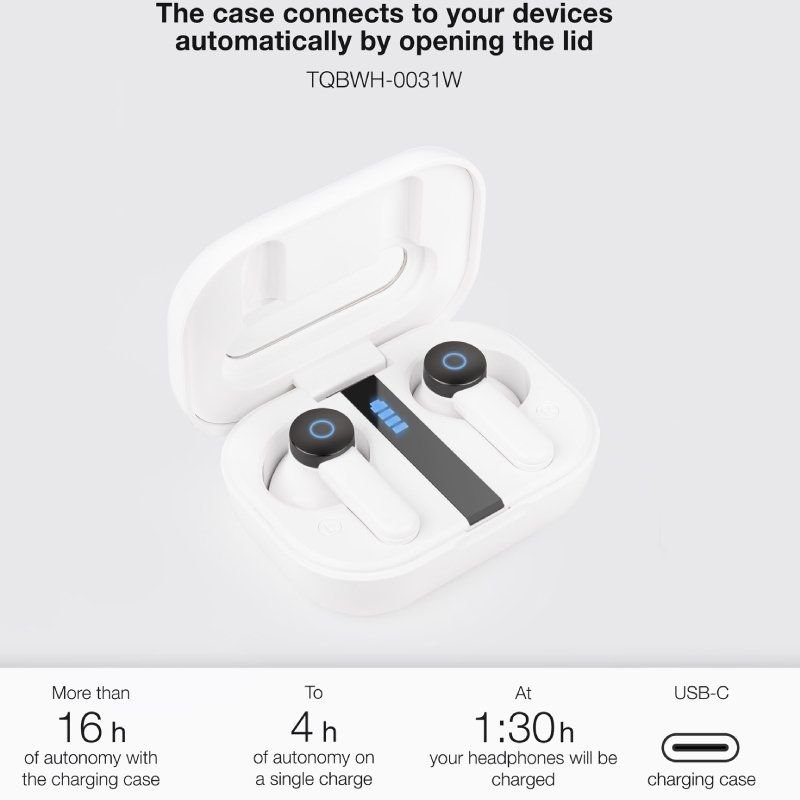 Auriculares Bluetooth TooQ Bender TQBWH-0031W con estuche de carga/ Autonomía 4h/ Blancos - изображение 3