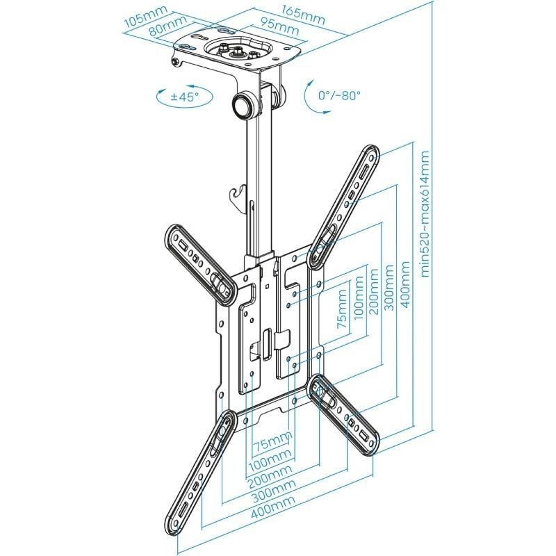 Soporte de Techo Giratorio/ Inclinable TooQ LPCE1123TSLI-B para TV de 23-55"/ hasta 20kg - изображение 5