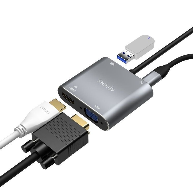 Conversor Aisens A109-0626/ HDMI Hembra - VGA Hembra - USB Tipo-C Macho - USB Hembra - USB Tipo-C Hembra/ 15cm/ Gris - изображение 4