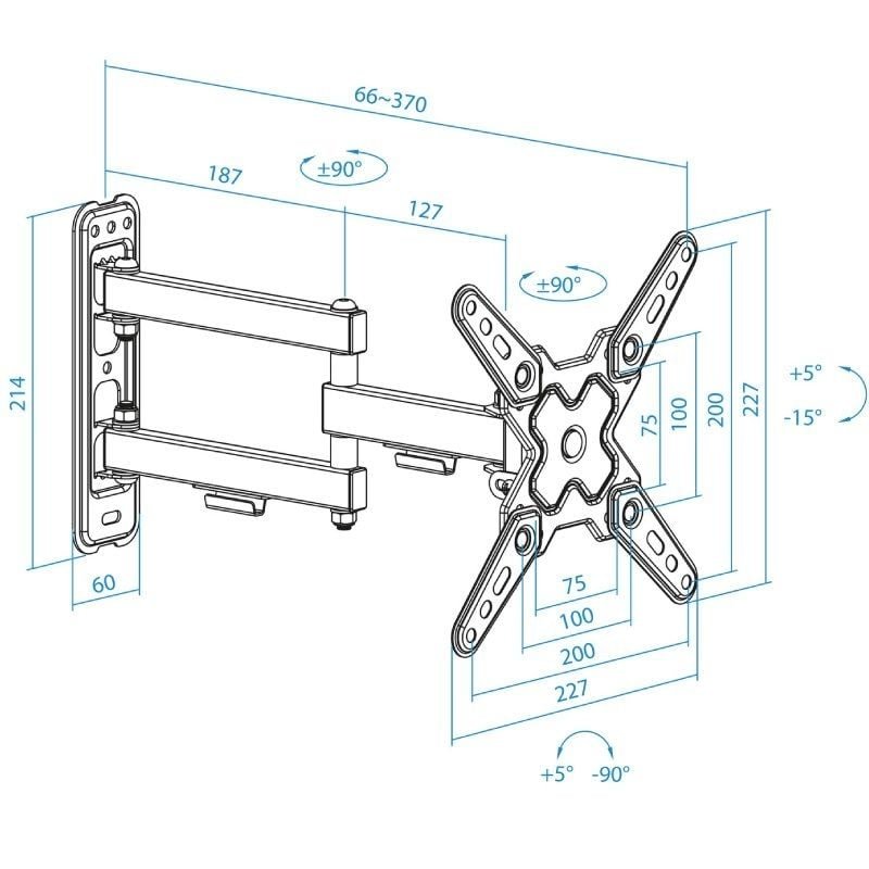 Soporte de Pared Extensible/ Giratorio/ Inclinable TooQ LP1345TN-B para TV de 13-43"/ hasta 20kg - изображение 5