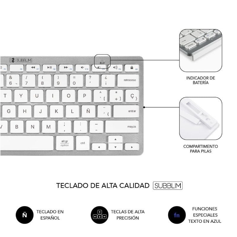 Teclado y Ratón Inalámbrico Subblim OCO010 Combo Multidispositivo Compacto/ Plata - изображение 5