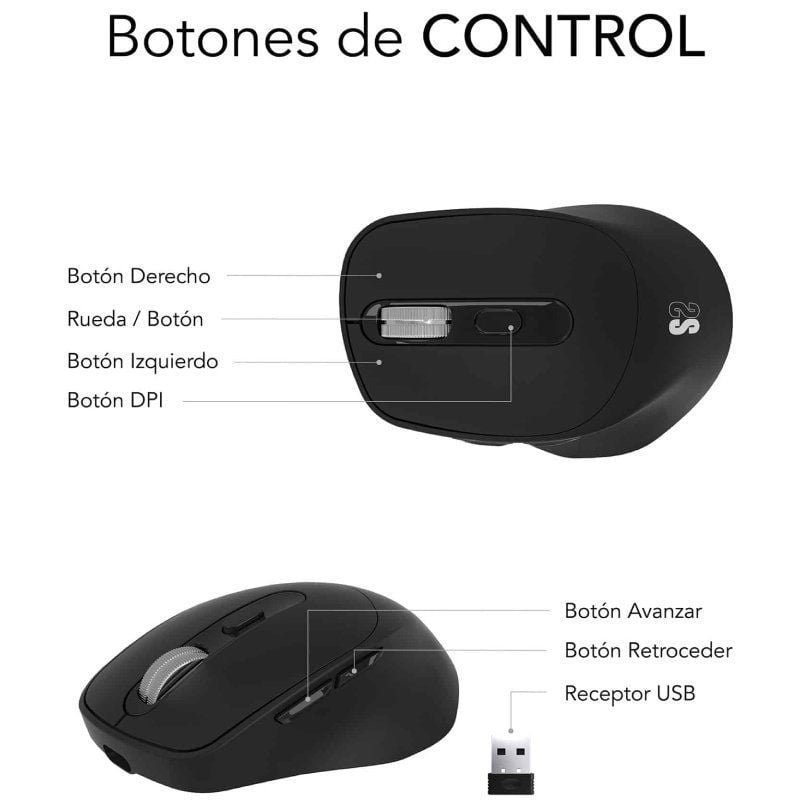 Ratón Ergonómico Inalámbrico por Bluetooth/ 2.4GHz Subblim Comfort Ergo Dual Battery/ Batería recargable/ Hasta 2400 DPI/ Negro - изображение 2