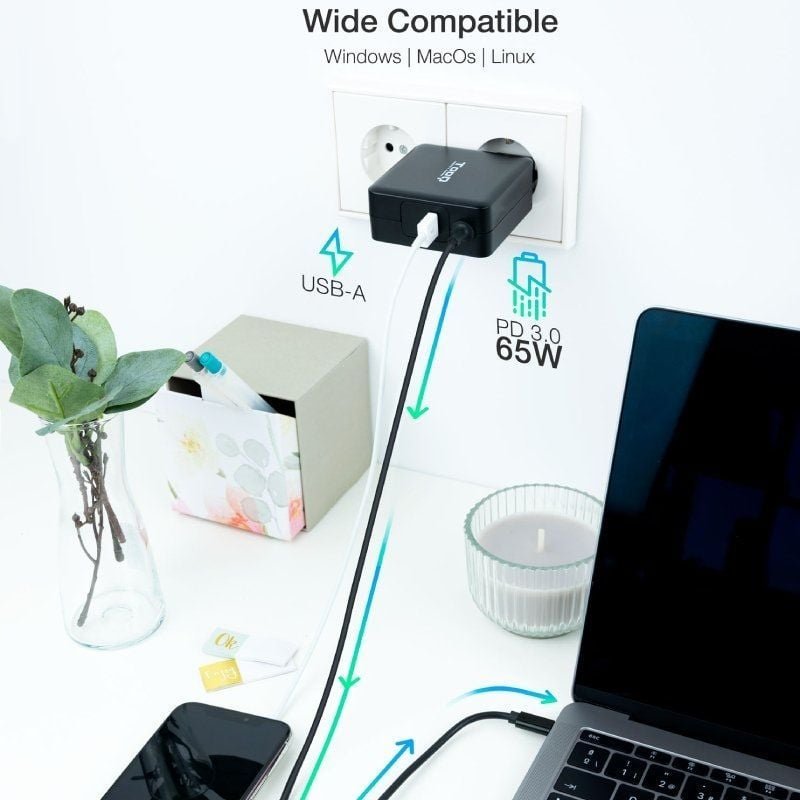Cargador de Portátil TooQ TQLC-USBC65PD USB Tipo-C/ 65W/ Automático/ Voltaje 5-20V - изображение 4