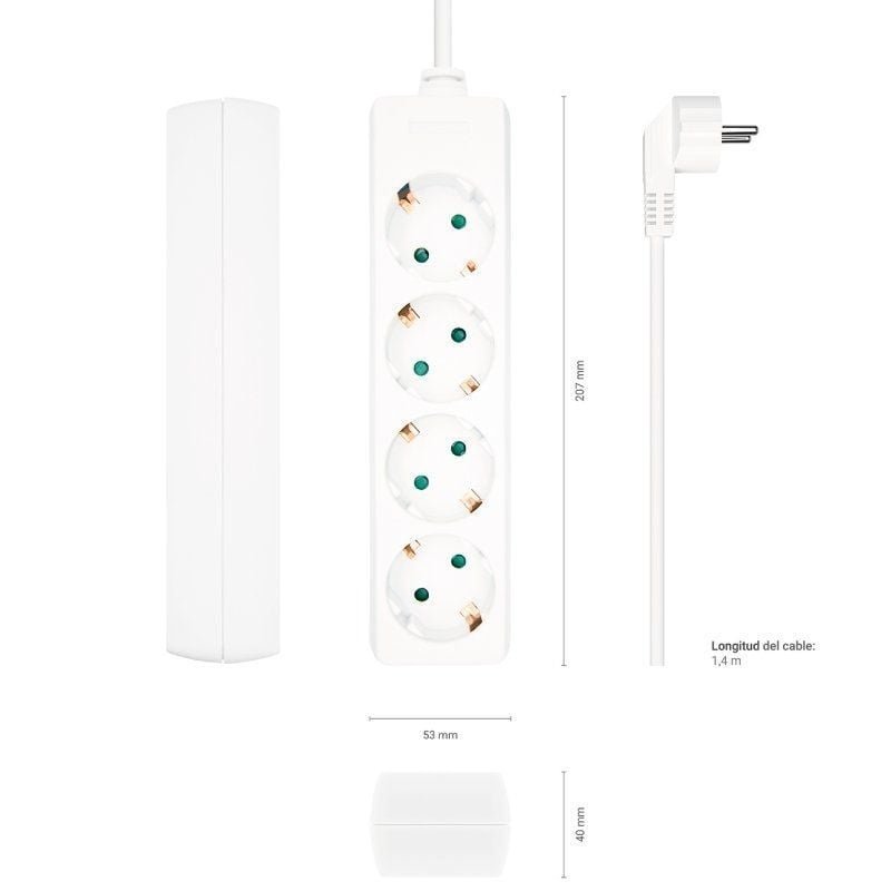 Regleta Aisens A154-0533/ 4 Tomas de Corriente/ Cable 1.4m/ Blanco - изображение 3