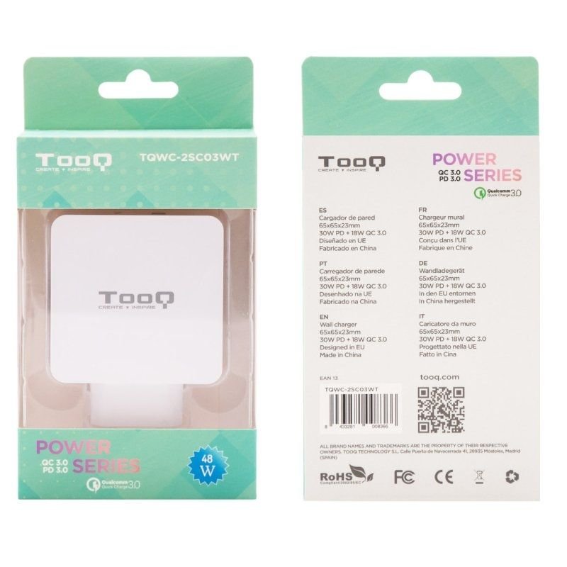 Cargador de Pared TooQ TQWC-2SC03WT/ 1xUSB Tipo-C/ 1xUSB/ 48W - изображение 5