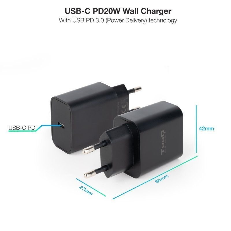 Cargador de Pared TooQ TQWC-PDUSBC20B/ 1xUSB Tipo-C/ 20W - изображение 2