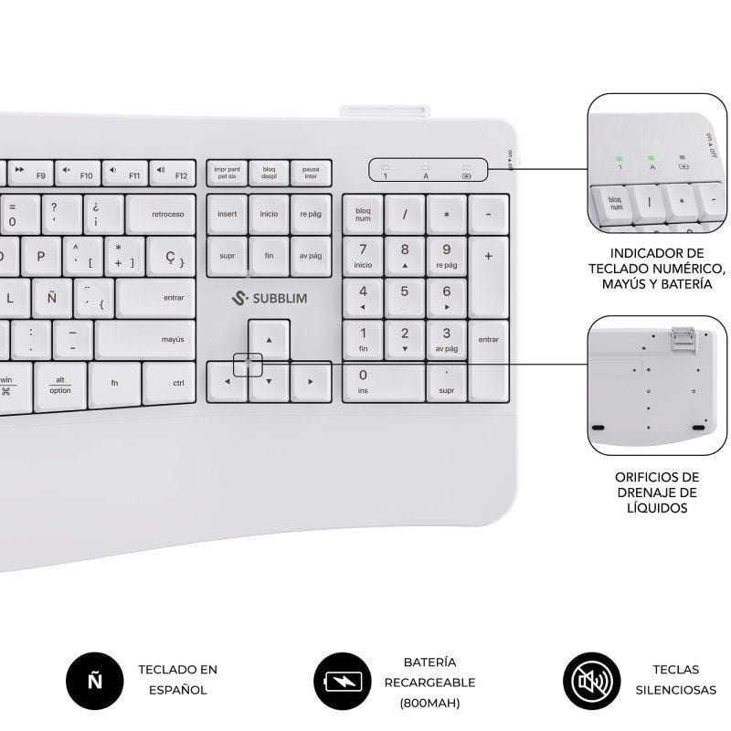 Teclado y Ratón Inalámbrico Subblim Combo Dual Office Prowave/ Blanco - изображение 2