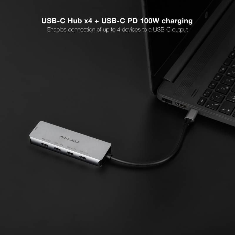 Hub USB Tipo-C Nanocable 10.16.4505/ 4xUSB Tipo-C/ 1xUSB Tipo-C DP/ Gris - изображение 3