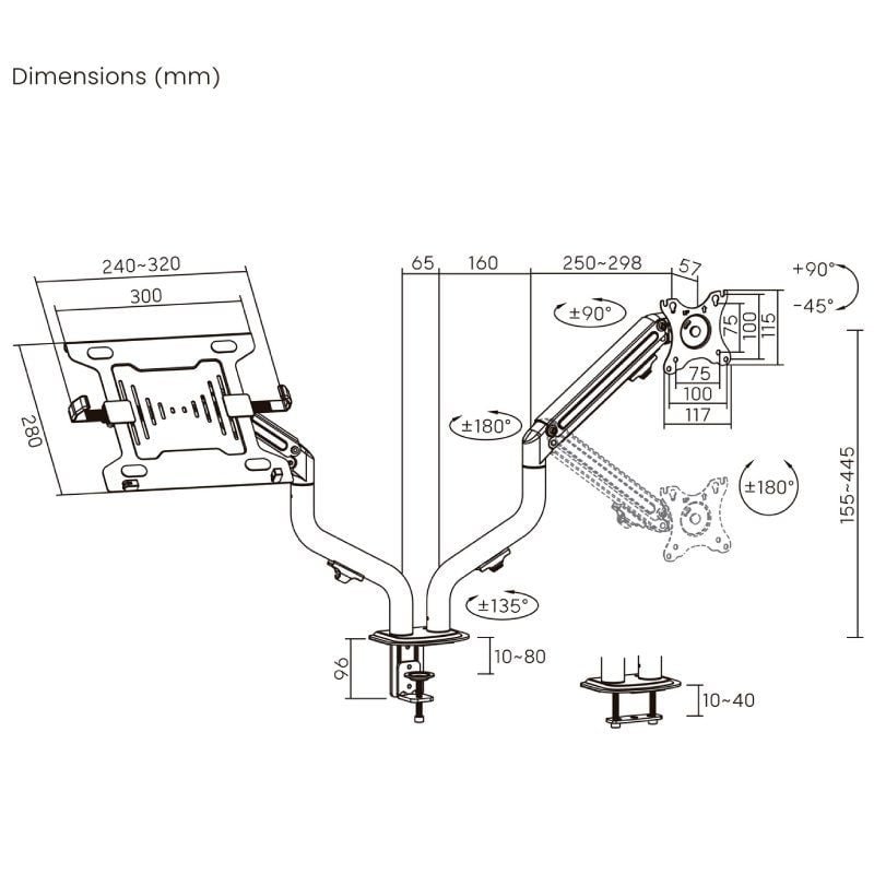 Soporte de Mesa Orientable/ Inclinable DTL32TSR-195 para TV y Portátil de 17-32" - изображение 3