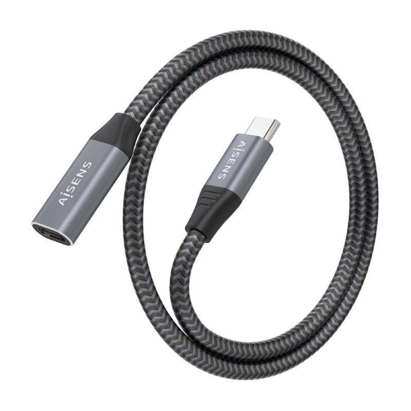 Cable Alargador USB 3.2 Aisens A107-0760/ USB Tipo-C Macho - USB Tipo-C Hembra/ Hasta 100W/ 20Gbps/ 50cm/ Gris - изображение 2