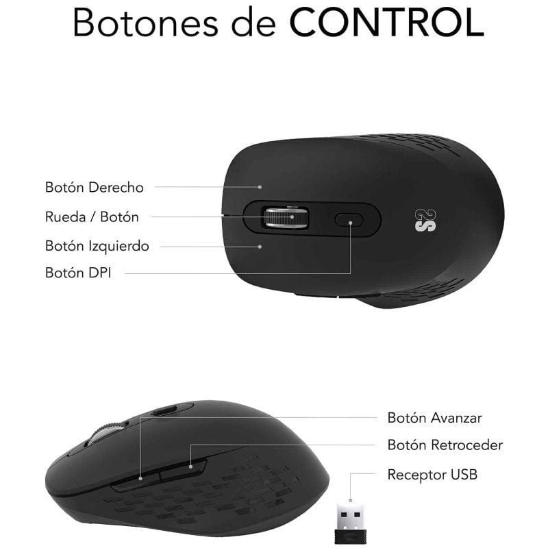 Ratón Ergonómico Inalámbrico por Bluetooth/ 2.4GHz Subblim Curve Ergo Dual Battery/ Batería recargable/ Hasta 1600 DPI/ Negro - изображение 2