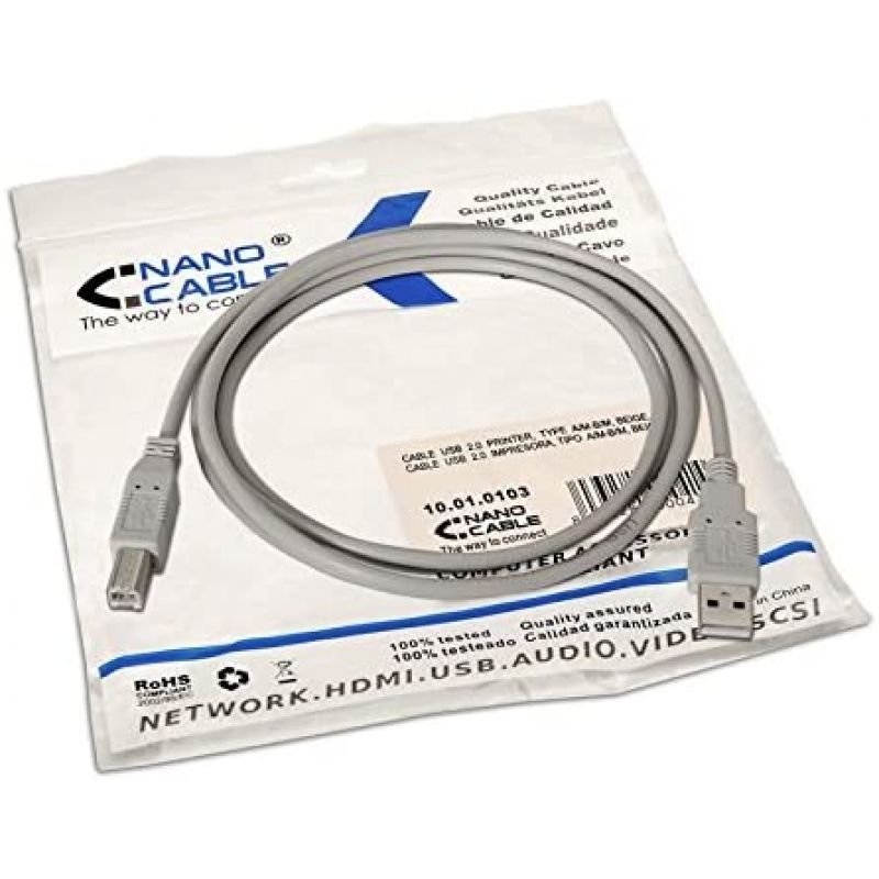 Cable USB 2.0 Impresora Nanocable 10.01.0103/ USB Tipo-B Macho - USB Macho/ 1.8m/ Beige - изображение 5
