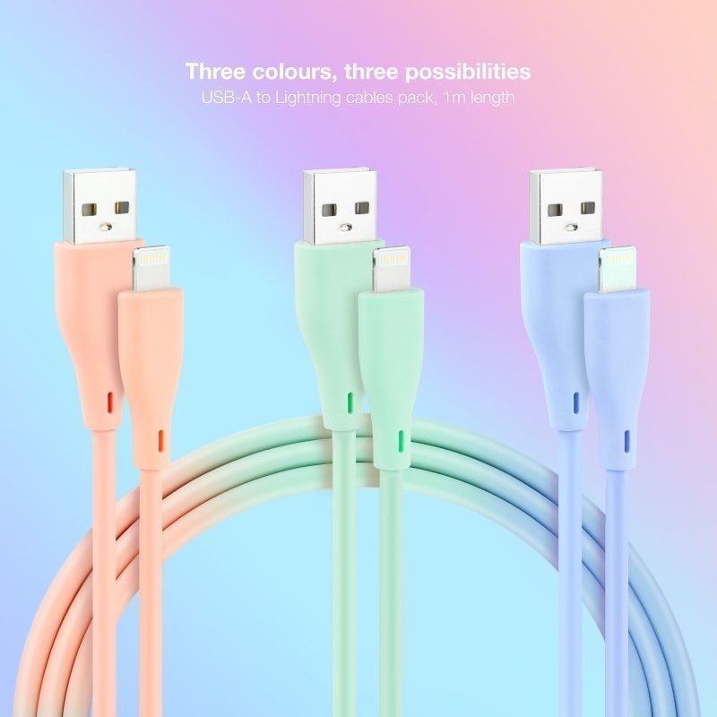 Cables USB 2.0 Lightning Nanocable 10.10.0401-A1/ USB Macho - Lightning Macho/ 1m/ 3 Unidades/ Rosa, Azul y Verde - изображение 2