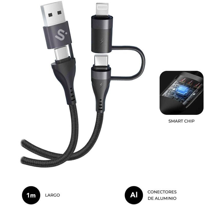 Cable USB 2.0 Tipo-C Subblim Top 4 en 1/ USB Tipo-C Macho - USB Macho/ USB Tipo-C Macho - Lightning Macho/ Hasta 60W/ 480Mbps/ 1m/ Negro - изображение 3