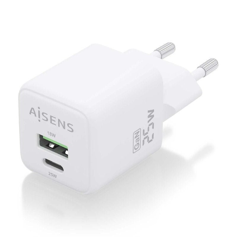 Cargador de Pared GaN Aisens ASCH-25W2P014-W/ 1xUSB Tipo-C/ 1xUSB/ 25W - изображение 2