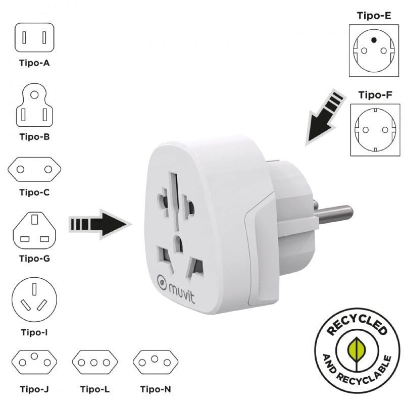 Enchufe Universal Muvit For Change MCADP0007/ 1 Toma de Corriente/ Blanco - изображение 2