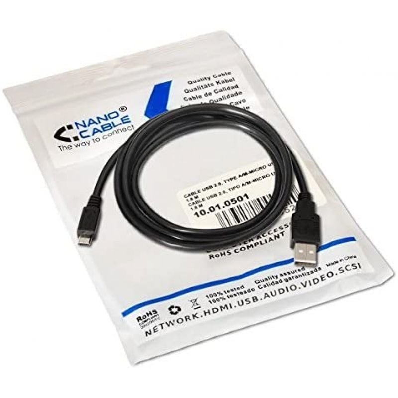 Cable USB 2.0 Nanocable 10.01.0501/ USB Macho - MicroUSB Macho/ 1.8m/ Negro - изображение 4