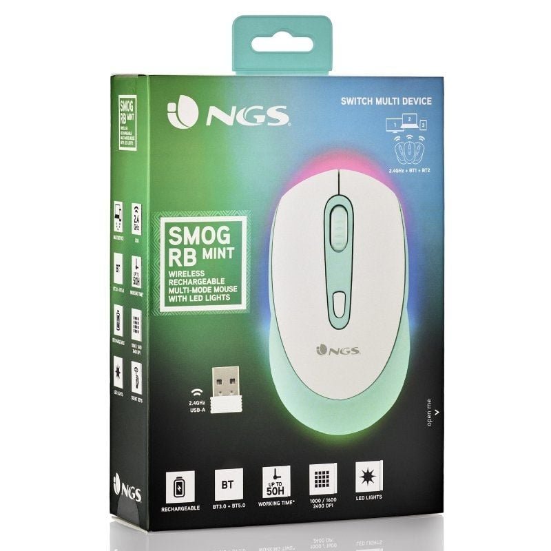Ratón Inalámbrico por Bluetooth NGS Smog Mint-RB/ Batería recargable/ Hasta 2400 DPI/ Verde Menta - изображение 5