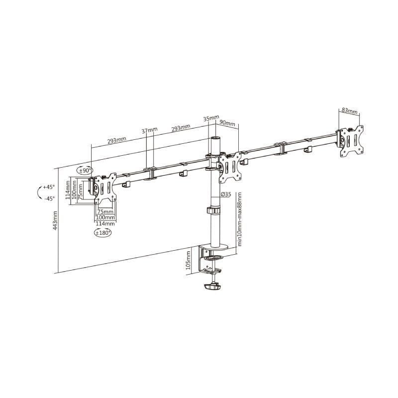 Soporte de Mesa para 3 Monitores Aisens DT27TSR-061/ Giratorio/ Inclinable/ hasta 7kg - изображение 5