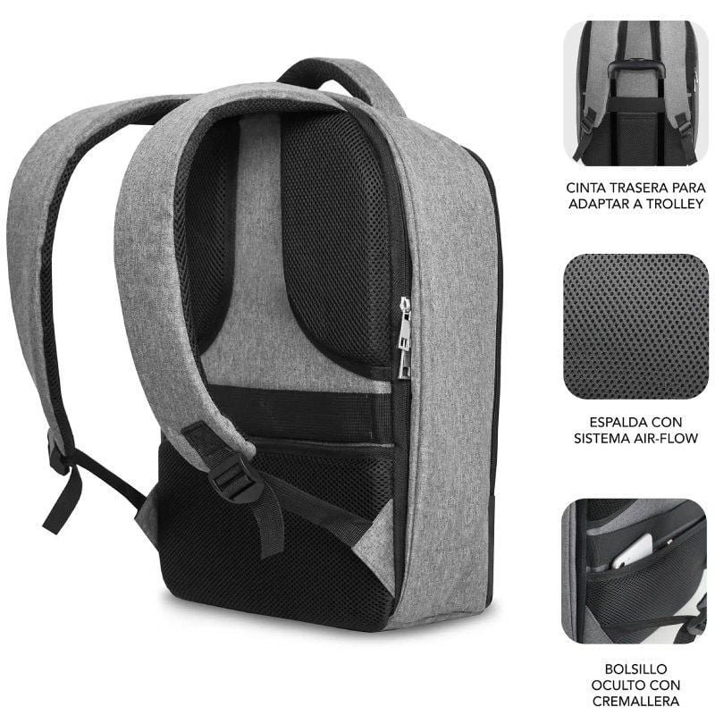 Mochila Subblim Secure V2 AP para Portátiles hasta 15.6"/ Puerto USB/ Antirrobo/ Gris - изображение 5