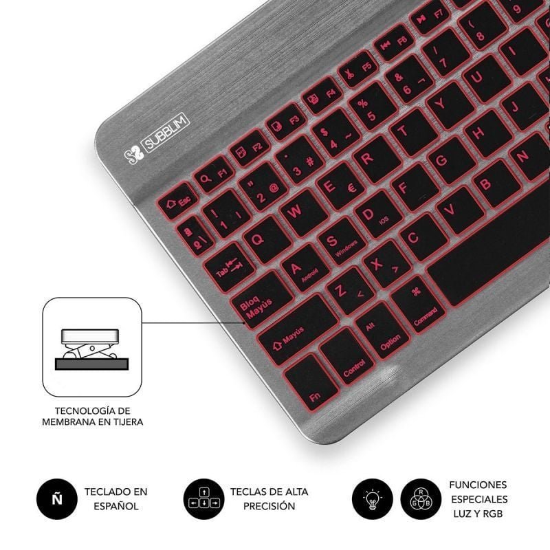 Teclado Compacto Inalámbrico por Bluetooth Subblim Smart Backlit/ Gris - изображение 4