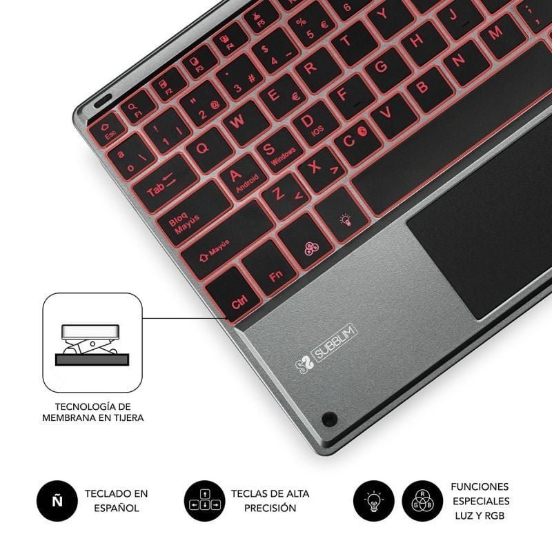 Teclado Compacto Inalámbrico por Bluetooth Subblim Touchpad Smart Blacklit/ Gris - изображение 4