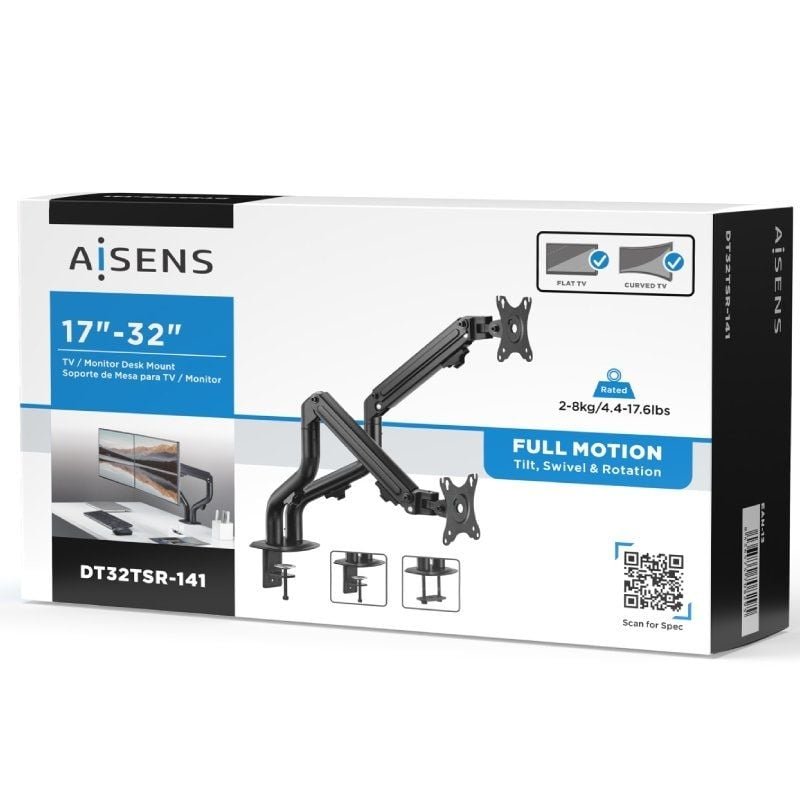 Soporte de Mesa para 2 Monitores Aisens DT32TSR-141/ Giratorio/ Inclinable/ hasta 8kg - изображение 5