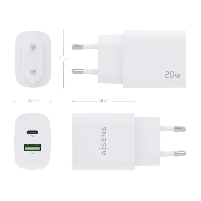 Cargador de Pared Aisens A110-0754/ 1xUSB Tipo-C/ 1xUSB/ 20W - изображение 4